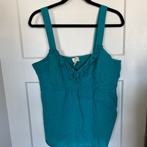 LOFT Outlet Turquoise Tank Top with Floral Embellishments